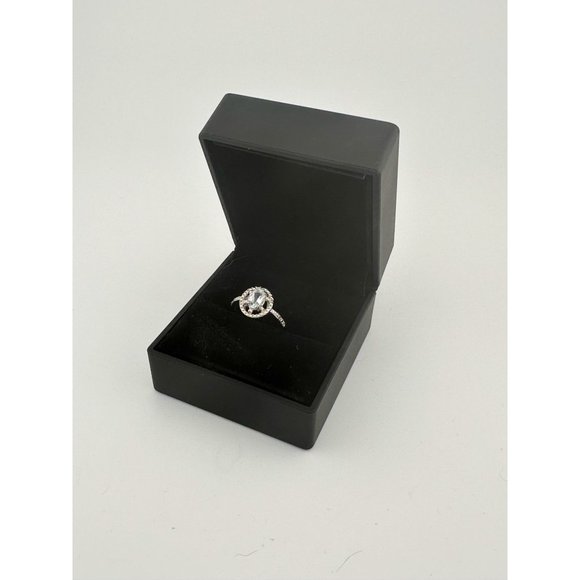 Lovely Floating Halo Oval Aquamarine Gemstone Ring with Diamond Accent - .925 - Picture 7 of 8